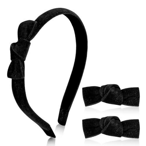 MBAIYO Set di 3 fermagli per capelli con fiocco in velluto, grazioso fiocco nero, mini fascia per capelli, forcine per capelli estetiche, accessori eleganti per donne (nero)