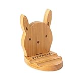 simplesun Cute Cell Phone Stand Accessories Office Supplies for Desk, Bamboo Wood Cell Phone Holder Desktop for All Mobile Phones, iPhone 11 12 XS Max XR, Android Smartphone, iPad, Tablet (Bunny)