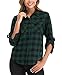 Produktbild Enjoyoself Damen Karohemd Baumwolle Holzfäller Bluse Langarm Button-down Flanellhemd Boyfriend Karierte Bluse für Alltag Oktoberfest,Grün,M