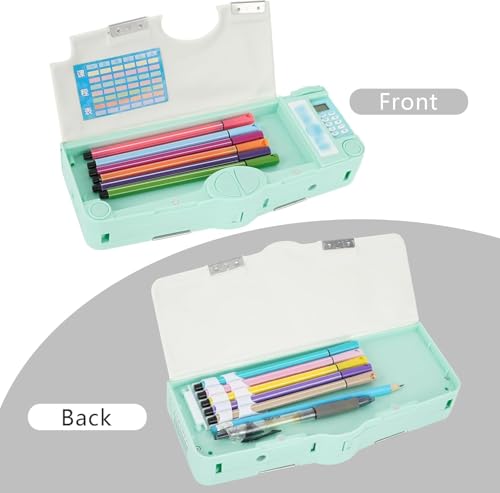 Image of KiddieWorld School Students Pencil Box with Calculator Cute Cartoon Stationary Compass for Boys Geometry Box with Inbuilt Scissor Ruler & Sharpener Magnetic Box Best Gifts (Mini Calculator)