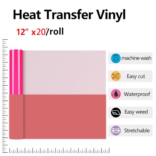 Image of HTVVETUR Glow in The Dark HTV Heat Transfer Vinyl Roll 12 Inch by 20 Feet Iron on DIY for T-Shirt PU Stretch Elastic HTV Vinyl (Dark in Glow Neon Pink, 20FT)