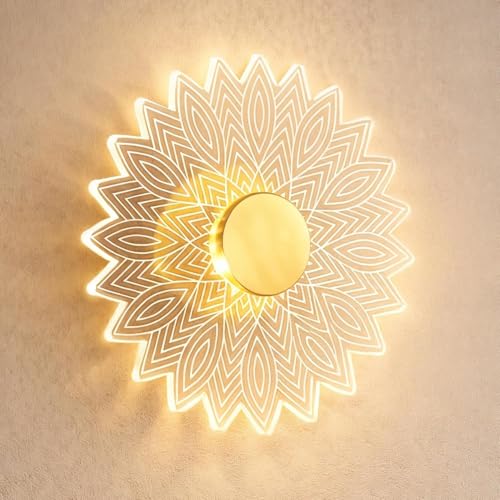 Image of Floral Mandala Acrylic Wall Light 8.5 x 8.5 Inch | Modern Decorative LED Wall Art | 6mm Clear Acrylic | 3-in-1 Mood Lighting | Home, Living Room & Bedroom Decor