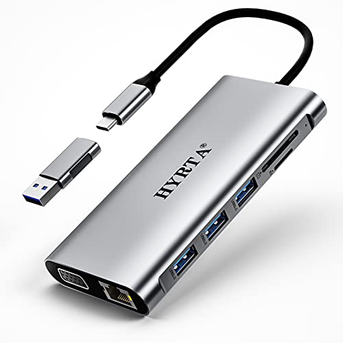Docking Station, HYRTA USB C to USB 3.0 Hub 12 Ports Triple Display USB C Hub Dual HDMI ,VGA Adapter,Type C to USB 3.0 Docking Station Compatible with Most USB-C and USB 3.0 Laptop Docking Station, HYRTA USB C to USB 3.0 Hub 12 Ports Triple Display USB C Hub Dual HDMI ,VGA Adapter,Type C to USB 3.0 Docking Station Compatible with Most USB-C and USB 3.0 Laptop