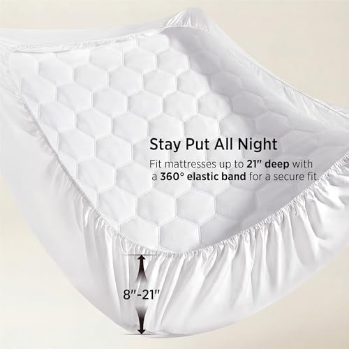 Image of Bedsure Full Size Mattress Pad - Quilted Fitted Mattress Topper Protector with 8-21 Inches Deep Pocket, Noiseless Breathable Bed Cover Padded, Machine Washable, White, 54x75 Inches (Pack of 2)
