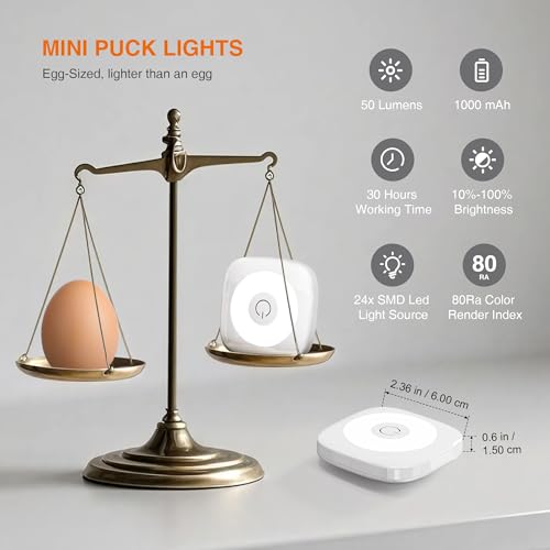 Image of Rechargeable Mini Puck Lights with Remote Control, Ultra-thin Tap Light with Adjustable Brightness (10%-100%) & 3 CCT (3000K /4000K /6500K), Perfect for Hallway, Stairway, Closet(6 Pack, White)
