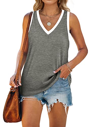 Plain Tank Tops for Women Summer Loose Fitting Sleeveless Shirts Grey L