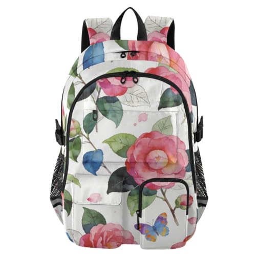 Mochila de viaje para laptop juvenil flores mariposa