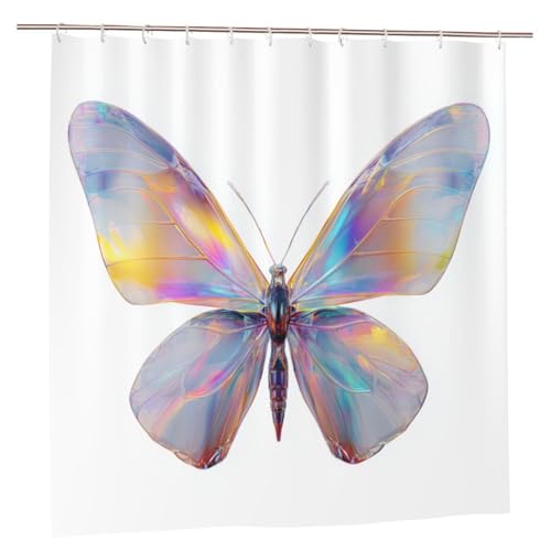 FireDeer Butterfly Holographic Iridescent Textures Shower Curtain Bathroom Waterproof Washable