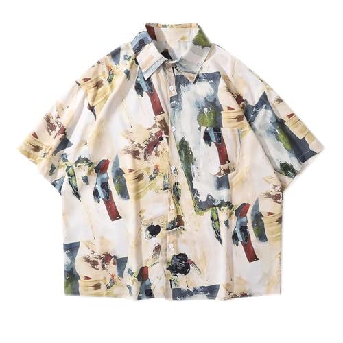 T-shirt homme été imprimé graffiti vintage en coton coupe large décontractée