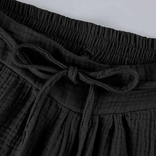 Womens Capri Pants for Summer Petite Length Linen Capris Cropped Pants Plus Size Drawstring Elastic High Waist Joggers3