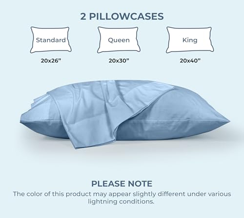Image of ROYALE LINENS 100% Organic Cotton Percale Pillowcases Set of 2 - King Size Percale Pillowcase - King Set of 2 Pillow Cover - Breathable, Cool & Crisp Lake Blue Pillow Cases (20 inchx40 inch, Lake Blue)
