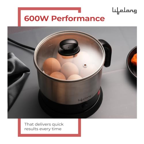 Image of Lifelong Electric Multi Kettle | Multifunction Cooker Kettle 1.5L | Boiling Milk, Eggs, Maggi, Soup & Noodles | 600W Stainless Steel Body, Fast Heating, Easy Cleaning (Silver, LLMK23)