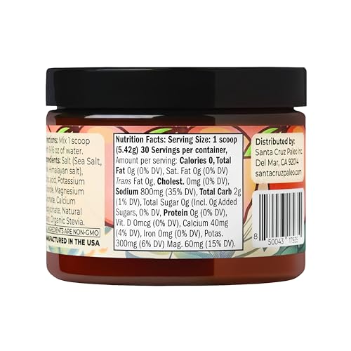 Image of Santa Cruz Paleo Electrolyte Powder, Peach Flavor, Sugar Free Hydration Drink Mix with Himalayan Pink Salt, Sea Salt, Magnesium Glycinate, Potassium Chloride, Sweetened with Stevia, 30 Servings