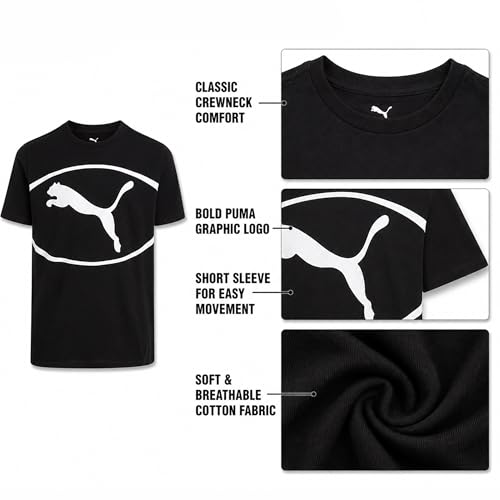 Image of PUMA Boys T-Shirts Athletic Crewneck Short Sleeve Tees (Sizes S-XL) | Soft Breathable Cotton Blend, Comfortable Casual Fit, Great for School, Play & Everyday Wear