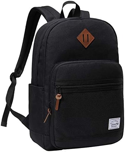 VASCHY School Backpack, Water Resistant Lightweight Casual Backpack for Men Women with Padded Laptop Sleeve, Black, Medium, Daypack_backpacks