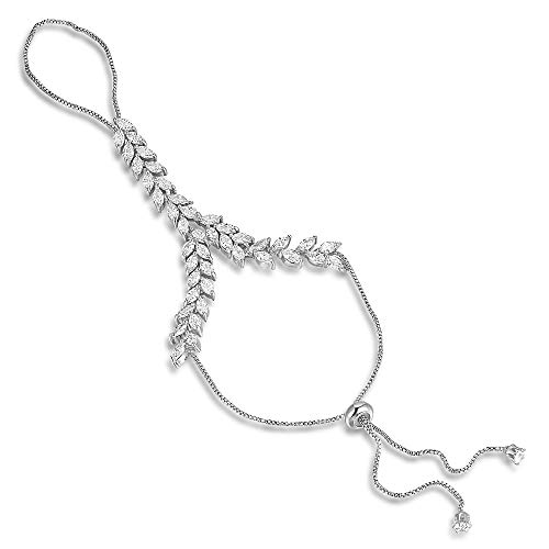 Aprilery Chain Ring Bracelet Palm Statement Ring, Fashion Cz Cubic Zirconia Crystal Adjustable Hand Palm Ring Bracelet Cocktail Party Accessories Gifts For Women Girls #TOP1