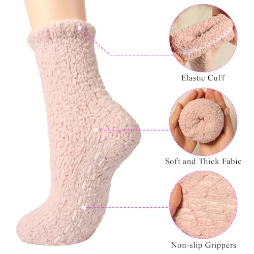 Image of Toes Home Fuzzy Slipper Socks for Women Thick Winter Fluffy Socks Womens Cozy Warm Plush Hospital Socks Non Slip 5 /6 Pairs