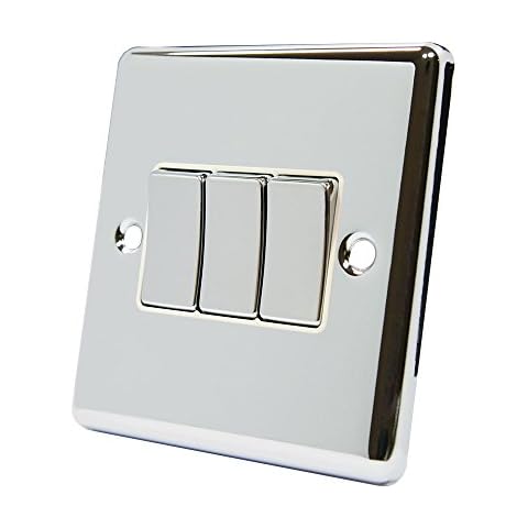 AET CPC3GSWIWC Polished Chrome Classical White Insert Metal Rocker Switch-10 Amp Triple 3 Gang 2 Way Light Switch Cover