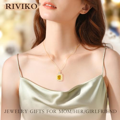RIVIKO Square Birthstone Necklace for Women,925 Sterling Silver Gold Plated Birthstone Pendant Anniversary Birthday Valentines Gifts for Her Women Mom Wife Friend Lady3