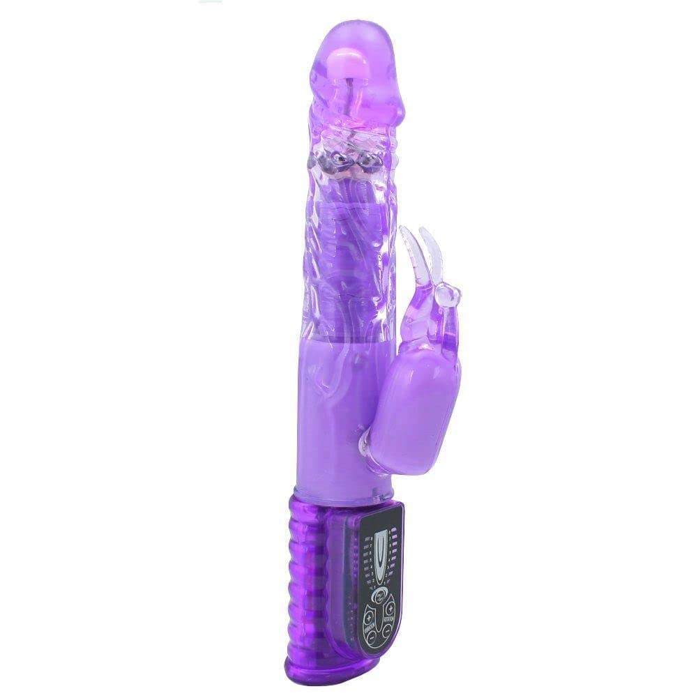 Women's Blended Orgasm Rabbit Vibrator - Rotating G-Spot Stimulation Realistic Penis Shape - Clit Vibration Bunny Ears - 64 Combinations - Independent Controls - 10.5" Long - Purple - Multiple Orgasms