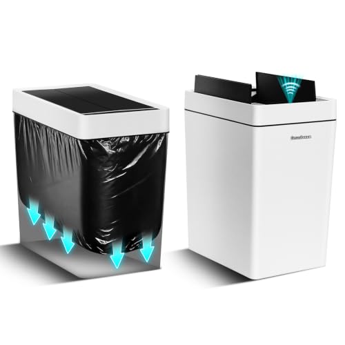 Image of 4.5 Gallon Slim Bathroom Touchless Trash Can, Automatic Smart Trash Can with Air-Press Bag Expander, Sensor Lid Waste Bin for Bedroom, Office & RV, White