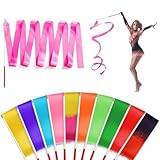 10pcs Dance Ribbons，Rainbow Gymnastics Ribbons for Kids Dancer,Streamers on a Stick Perfect for Artistic Dancing, Talent Shows, Party Favors, Games Props & Ribbon Dance Ttwirling Class