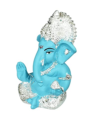 Image of eCraftIndia Silver Plated Blue Polyresin Lord Ganesha Idol for Home, Temple, Office, and Car Dashboard - Perfect God Idol for Diwali, Ganesh Chaturthi, and Hindu Festivals, Ideal for Gift Giving