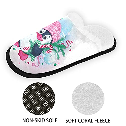 VIGTRO Women's Fuzzy Slippers Winter Pink Penguin Anti-Skid Indoor Slippers Christmas Tree Design Soft Coral Fleece Slippers Cozy Memory Foam Slippers3