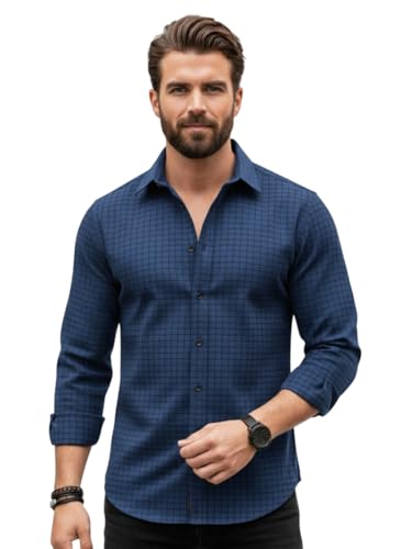 Image of Amazon Brand - INKAST Men's Regular Fit Button Down Dress Shirts Textured Long Sleeve Casual Hawaiian Shirt