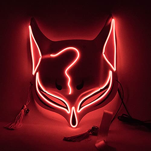 WERTSWF LED Fuchsmaske Halloween Blinkende Maske Leuchtmaske Cosplay Masken für Karneval Masken Kostüm Party Rave Festival, Rot Cover