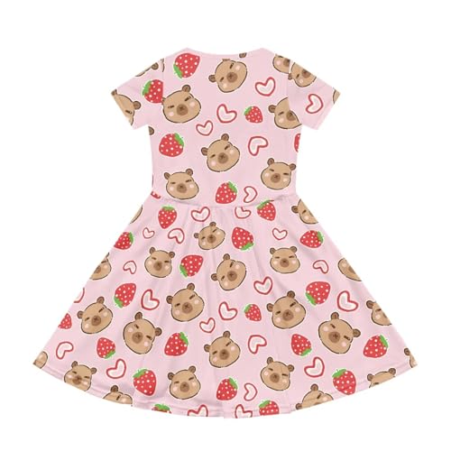Image of Girls Dress with Pockets Basic Short Sleeve High Waist Swing Skater Dress School Party Dress for Kids