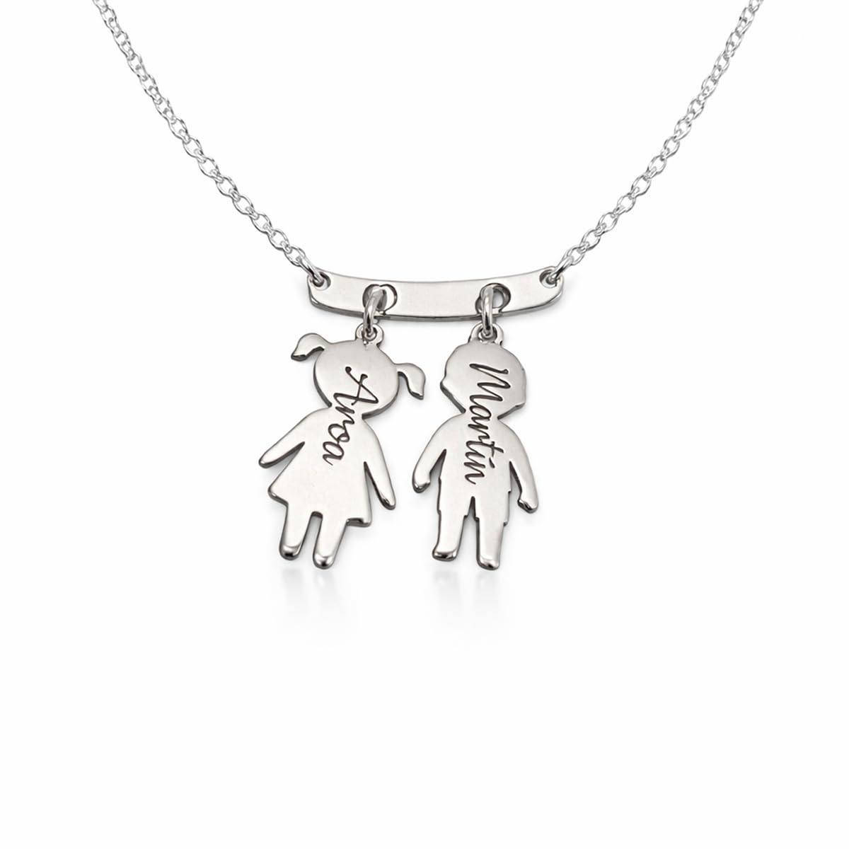 Collar Personalizado Plata de Ley 925 con Nombres – Colgante Niños Grabados – Joya Mamá Madre – Regalo Día de la Madre