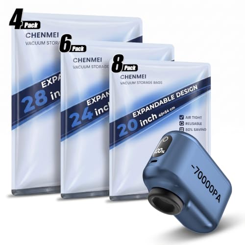 Image of 18-Pack Vacuum Storage Bags for Travel with 70KPA Rechargeable Pump,3 Sizes