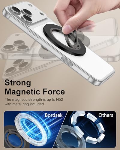Image of Phone Grip Stand, Magsafe Ring Holder for Apple 17 Pro Max 17 Pro 16 15 14 | Single-Sided Magnetic Finger Loop 360 Rotating iPhone Ring Holder Kickstand for iPhone 17- 12 Series, MagSafe Car Mounts