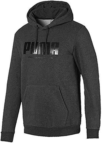 PUMA Men's Essentials Hoody French Terry Big Logo (Dark Gray Heather Fleece, Small)
