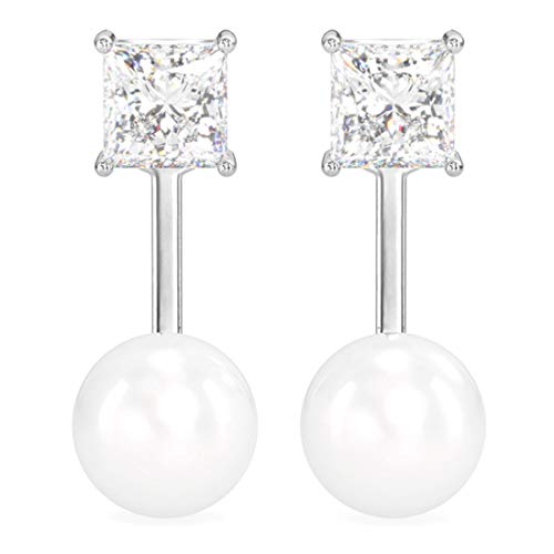 Image of CLARA 925 Sterling Silver Pearl Earrings Gift for Women & Girls | Swiss Zirconia | Screw Back | Minimal Daily Wear | Platinum Plated