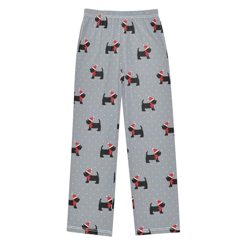 Boys' Pants Cute Terrier Dogs Xmas Hat Dots Long Bottoms Jogger Pants Elastic Waist Trousers with Pockets S-XL