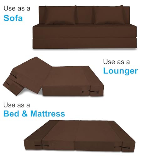 Image of Adorn India Easy 4 Seater Sofa Cum Bed (Alyn Pattern) Size 6' X 6' Ft (Brown Color) (1 Year Warranty)