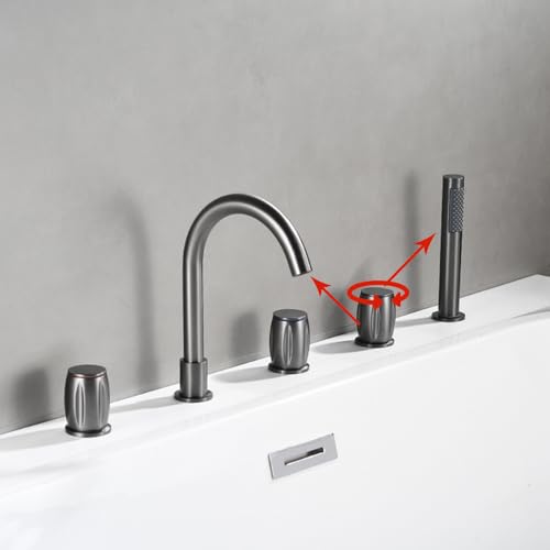 Robinet de bain 5 trous en laiton durable gris haut de gamme - 3