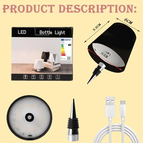 Neioaas Wireless Bottle Lamp Shade-3 Color Stepless Dimming Bottle Table Lamp,Rechargeable Wireless Wine Bottle Lights,Touch Control Wine Bottle Lamp,Embed Portable Bottle Lights For Livingroom,Restaurant,Bar thumb #1
