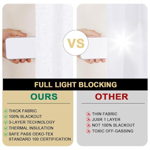 Image of PrinceDeco Blackout Curtains 90 Inches Long 2 Panels Set for Bedroom Living Room Thermal Insulated Textured Curtains with White Liner Grommet Window Curtains,W52 x L90, White