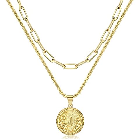 JSJOY Layered Initial Necklace with Coin Pendant Cover