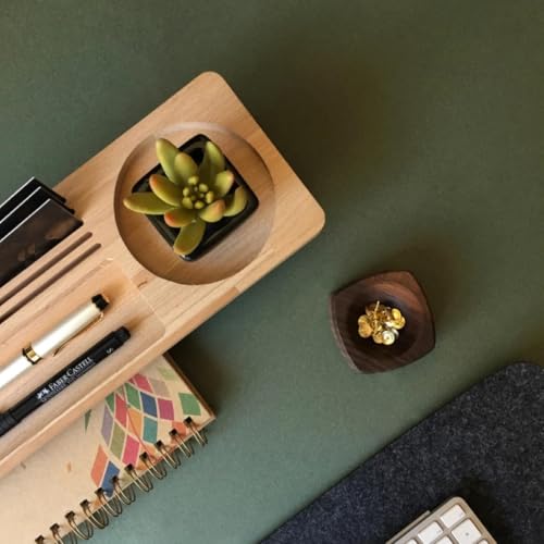 Image of Wooden Desk Organizer with Phone Stand, Multi-Compartment Stationery Holder, Natural Wood Finish (STYLE-3)