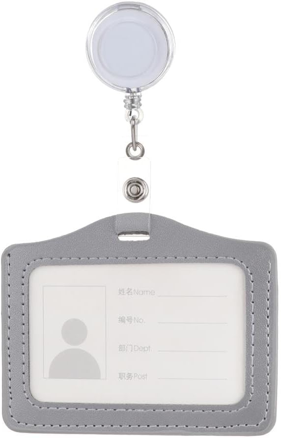 Protective Case with Pull-Back Buckle for ID Badge, Badge Case with Telescopic Scroll, Office Supplies(Grey)