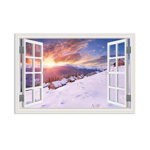 Tableau fausse fenêtre d'hiver pour chambre cocooning