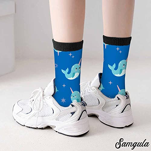 Image of Crew Socks for Woman Size 6-8 Tropical Wildlife Bright Teal Girls Socks