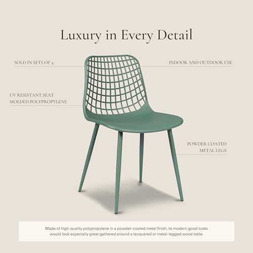 Image of Poly & BARK Marais Modern Dining Chairs Set of 4 - Mid Century Modern Plastic Dining Chair with Metal Legs - Kitchen & Dining Room Chairs - Dining Table Chairs Set - Indoor /Outdoor - Pistachio Green