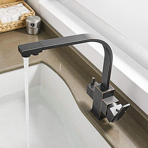 Grifos de cocina cuadrados mezclador de 3 vías giratorio 360 grados para fregadero 5