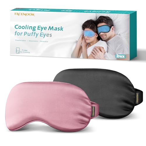Maschera per dormire in gel rinfrescante e riscaldante, confezione da 2 mascherine ponderate, maschere per gli occhi per donne e uomini (nero, rosa)