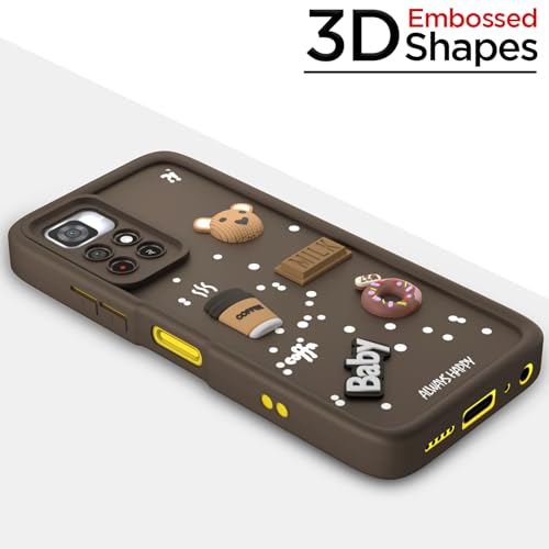 Image of Outlouders Back Cover for Poco M4 Pro | 3D Cartoon Bear Cute Fun Silicone Full Body Protection Bumper Case (Brown)